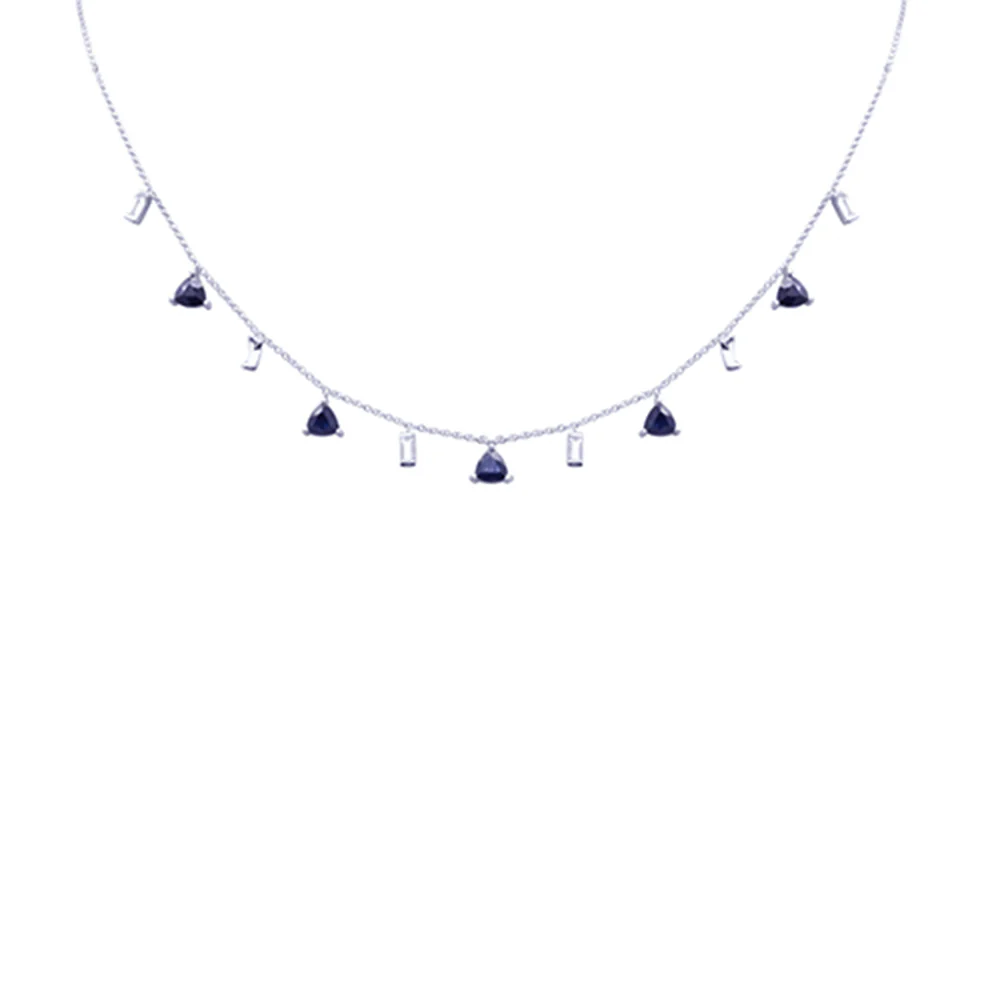 <span>GEMSTONE CLOSEOUT! </span> 3.17ct G SI 14K White Gold Diamond & Blue Sapphire Pendant Necklace 16 + 2" Ext