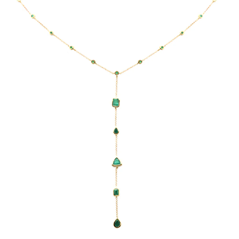 <span>DIAMOND CLOSEOUT! </span> 1.69ct G SI 14K Yellow Gold Emerald Lariat Necklace 16 + 2" Ext