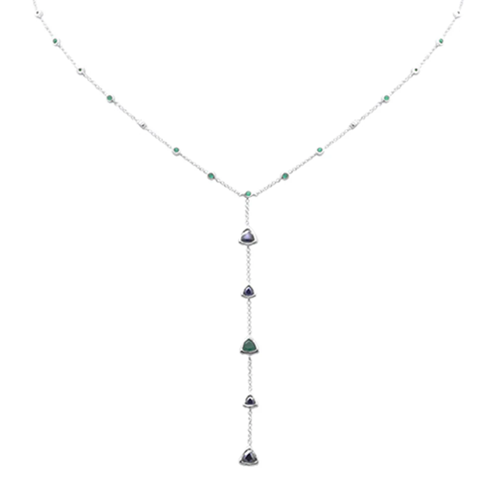 <span style="color:purple">SPECIAL!</span> 1.43ct G SI 14K White Gold Blue Sapphire Lariat Necklace 16 + 2" Ext