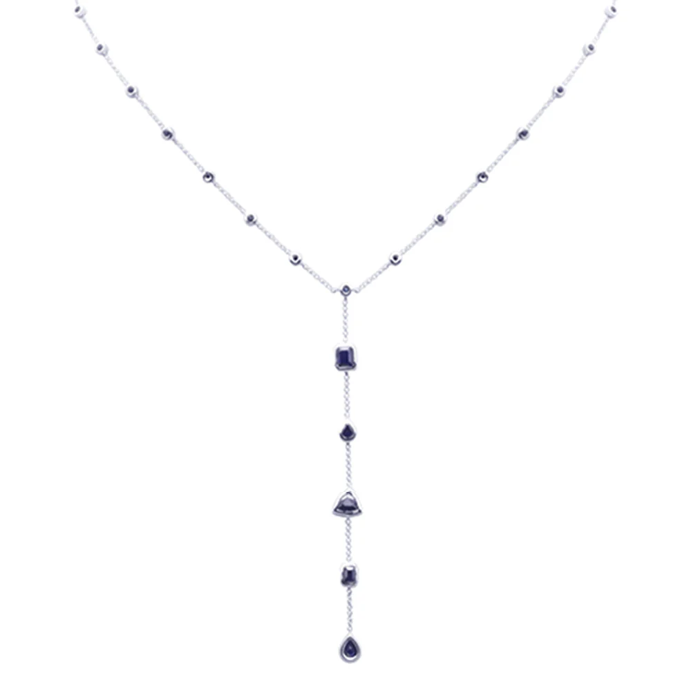 <span style="color:purple">SPECIAL!</span> 2.53ct G SI 14K White Gold Blue Sapphire Lariat Necklace 16 + 2" Ext