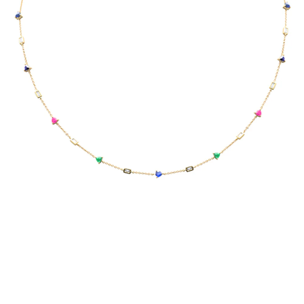 <span style="color:purple">SPECIAL!</span> 1.58ct G SI 14K Yellow Gold Diamond & Multi Color Necklace 16 + 2" Ext