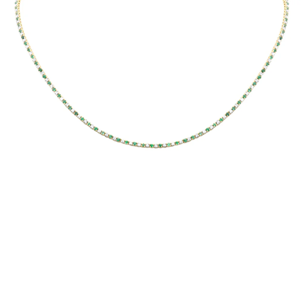 <span style="color:purple">SPECIAL!</span> 3.46ct G SI 14K Yellow Gold Diamond & Green Emerald Tennis Necklace 12+4" Ext