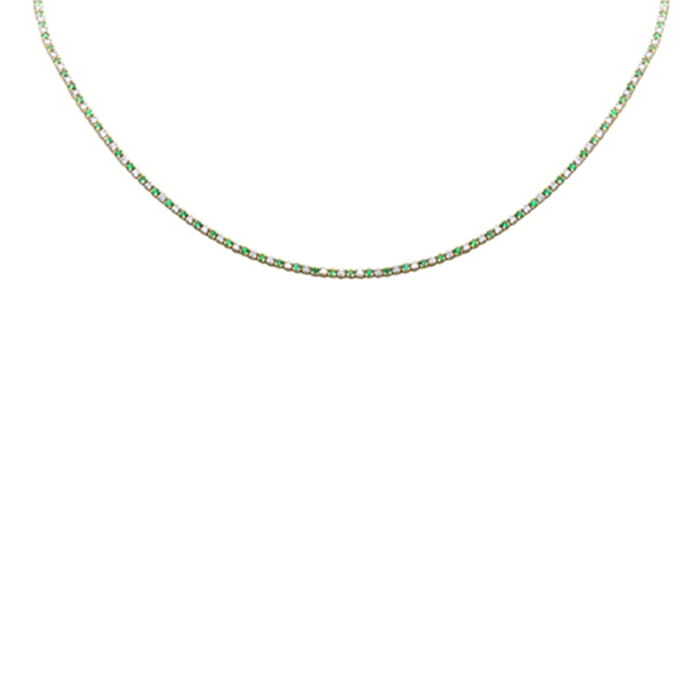 <span style="color:purple">SPECIAL!</span> 3.77ct G SI 14K Yellow Gold Diamond & Green Emerald Tennis Necklace 16 + 2" Ext