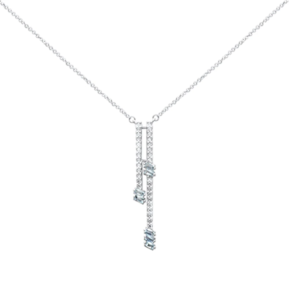 <span style="color:purple">SPECIAL!</span> .63ct G SI 14K White Gold Diamond & Aquamarine Gemstone Pendant Necklace 18" Long
