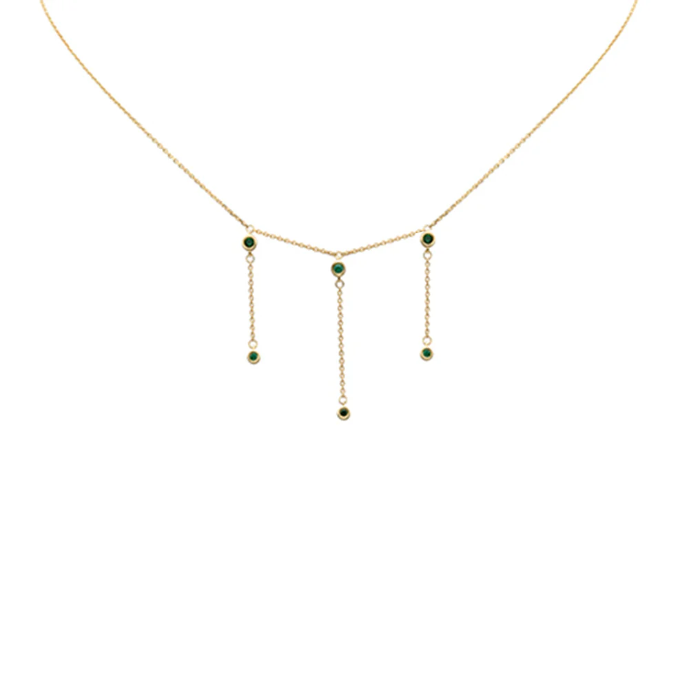 <span>DIAMOND CLOSEOUT! </span> .16ct G SI 14K Yellow Gold Green Emerald Gemstone Dangling Necklace 16 + 2" Ext