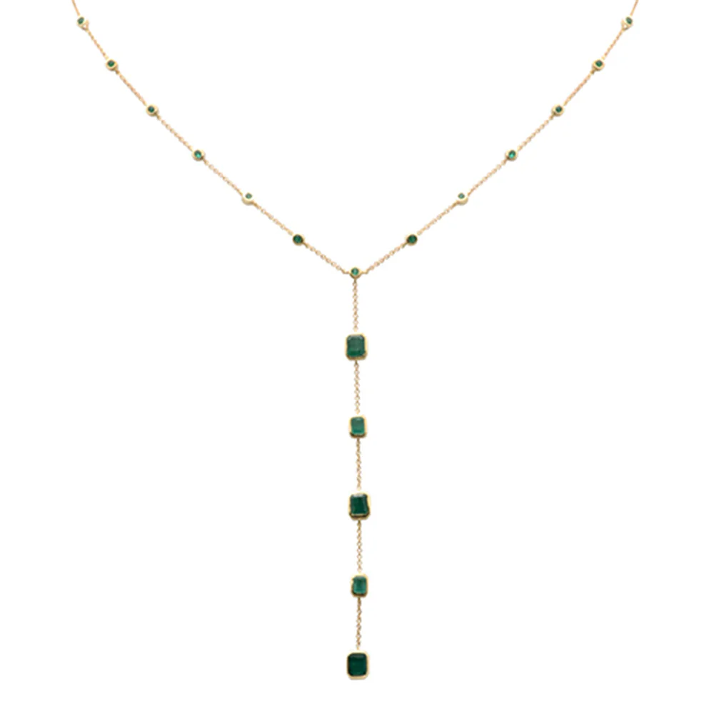 <span>DIAMOND CLOSEOUT! </span> 2.19ct G SI 14K Yellow Gold Emerald Gemstone Lariat Necklace 16 + 2" Ext