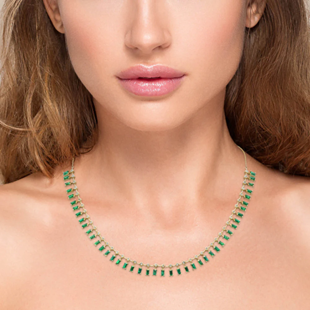 <span style="color:purple">SPECIAL!</span> 9.22ct G SI 14K Yellow Gold Diamond & Emerald Dangling Necklace 18" Long - Image 2