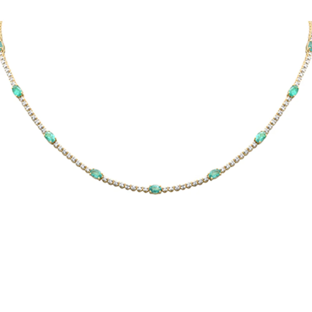 <span style="color:purple">SPECIAL!</span> 8.98ct G SI 14K Yellow Gold Diamond & Emerald Gemstone Tennis Necklace 18" Long