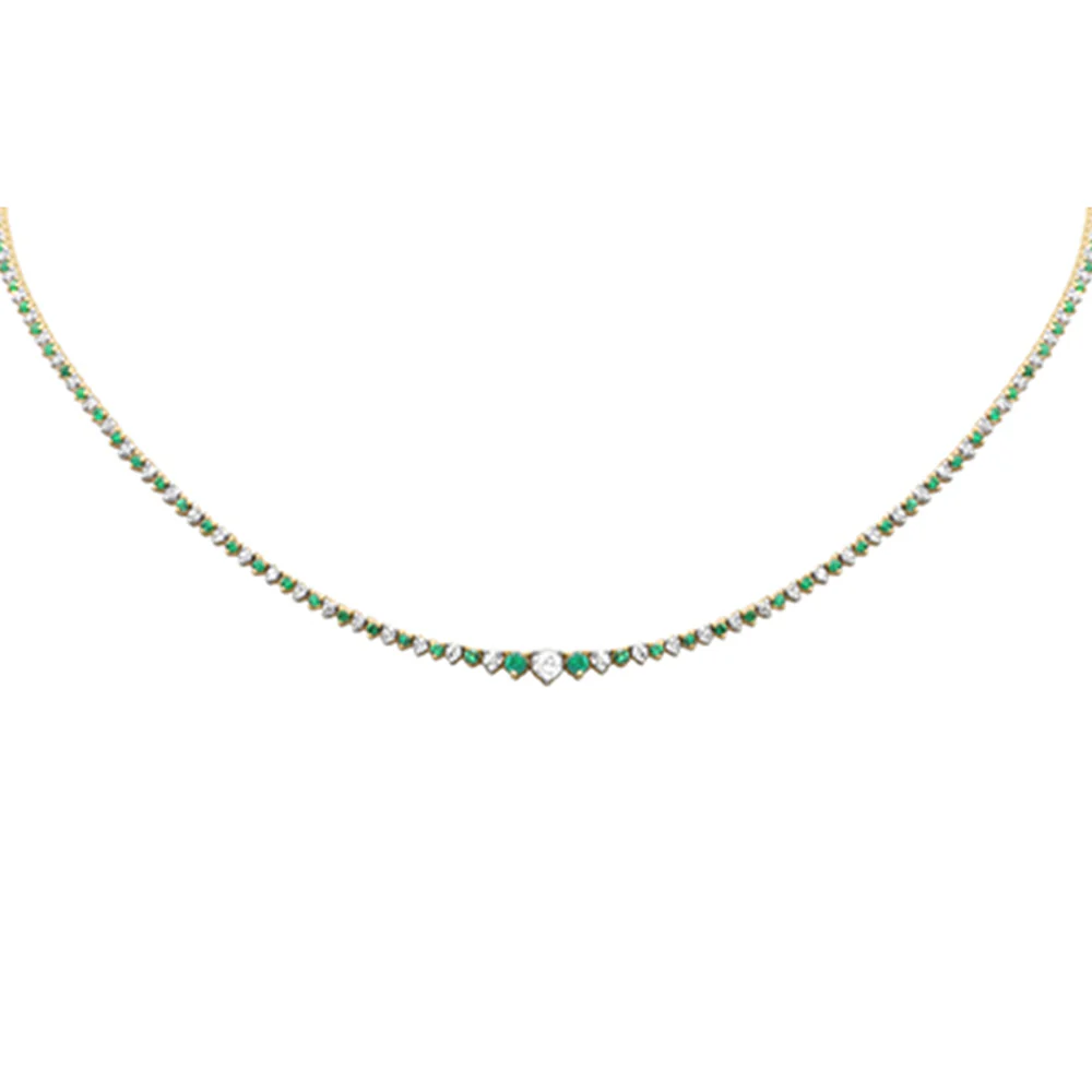 <span style="color:purple">SPECIAL!</span> 3.17ct G SI 14K Yellow Gold Diamond & Emerald Tennis Necklace 16" Long