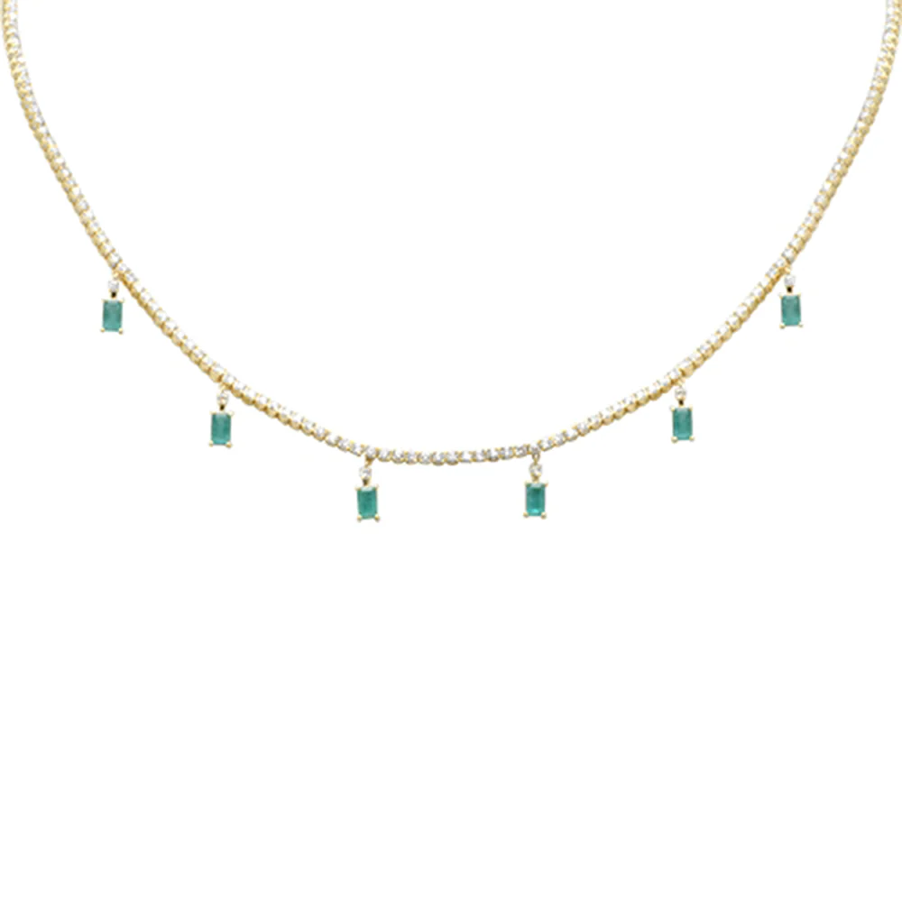 <span style="color:purple">SPECIAL!</span> 5.64ct G SI 14K Yellow Gold Diamond & Green Emerald Tennis Necklace 13" + 6" EXT