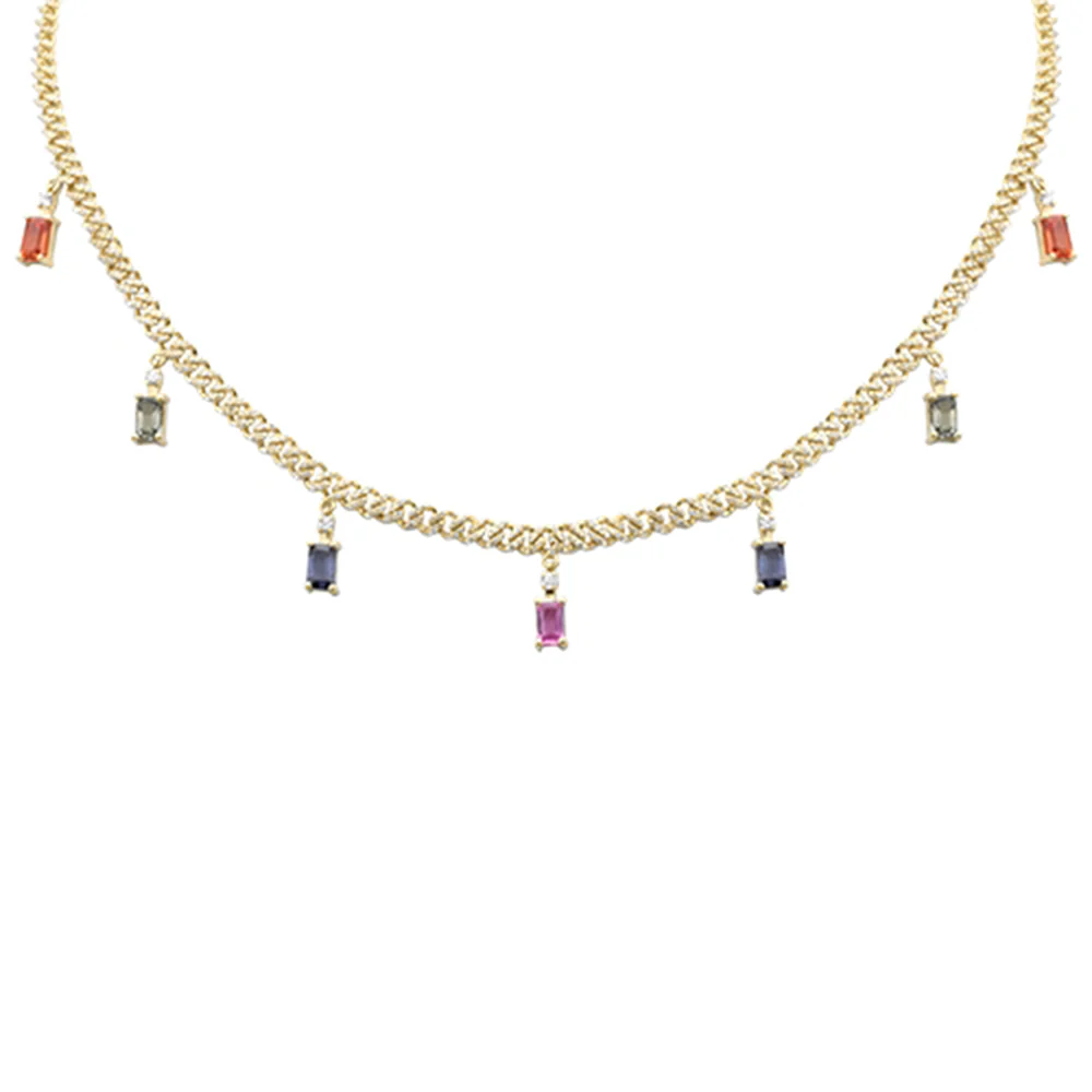 <span style="color:purple">SPECIAL!</span> 3.56ct G SI 14K Yellow Gold Diamond Multi Color Cuban Necklace 12" + 4" EXT