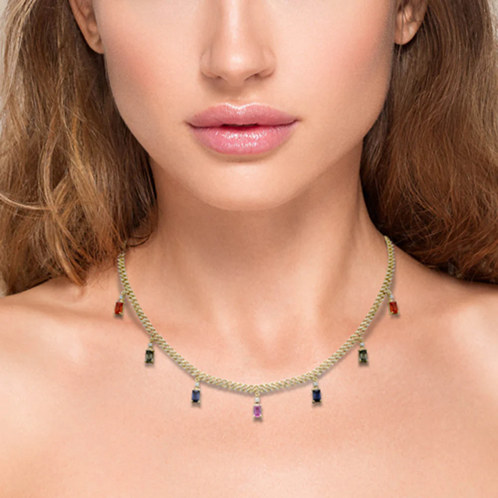 <span style="color:purple">SPECIAL!</span> 3.56ct G SI 14K Yellow Gold Diamond Multi Color Cuban Necklace 12" + 4" EXT - Image 2
