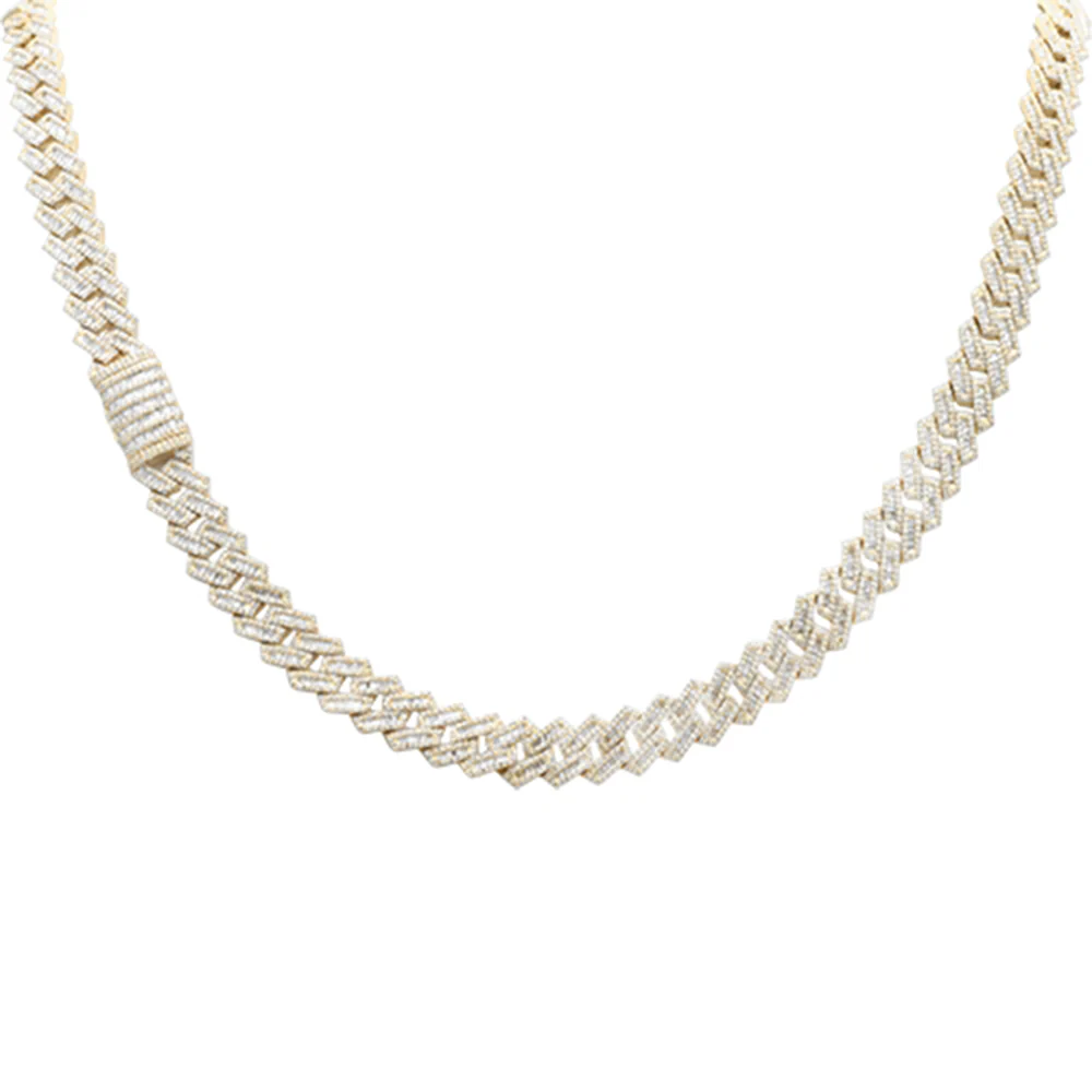 <span style="color:purple">SPECIAL!</span> 9MM 10.47ct G SI 14K Yellow Gold Baguette & Round Diamond Square Cuban Necklace 22" Long - Image 3