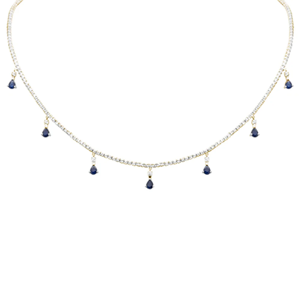 <span style="color:purple">SPECIAL!</span> 3.42ct G SI 14K White Gold Diamond & Blue Sapphire Gemstone Tennis Necklace 14" + 2" Long