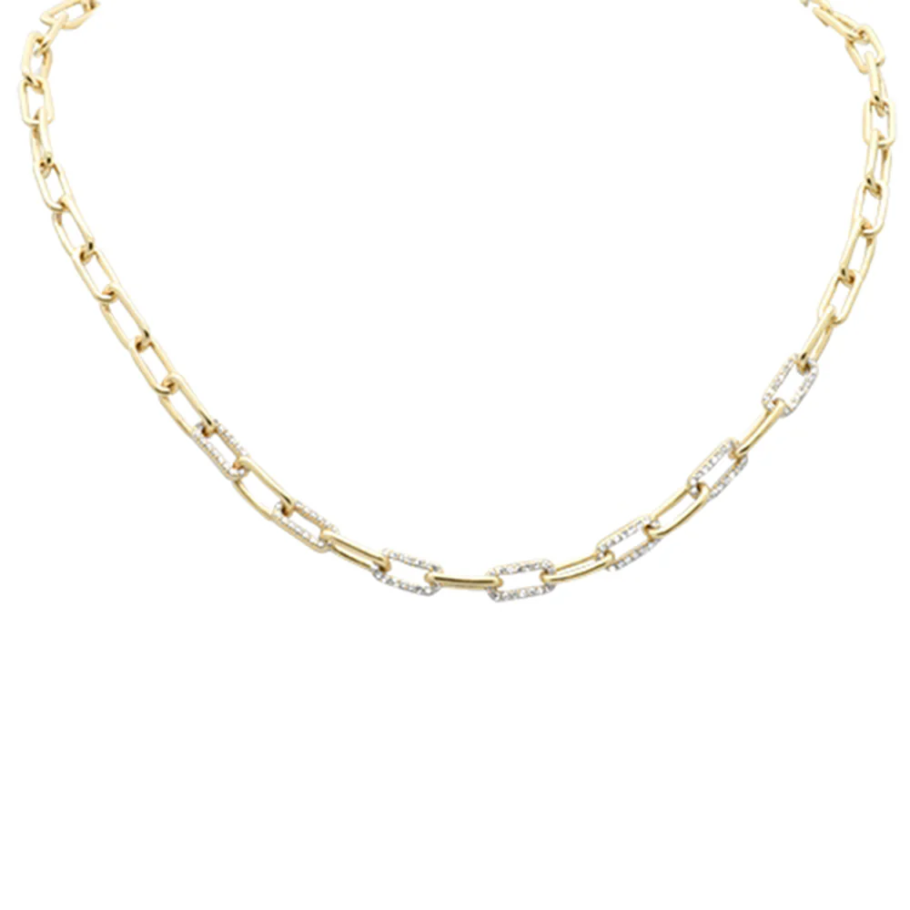 <span style="color:purple">SPECIAL!</span> 1.24ct G SI 14K Yellow Gold Diamond Paper Clip Necklace 15" + 2" Long