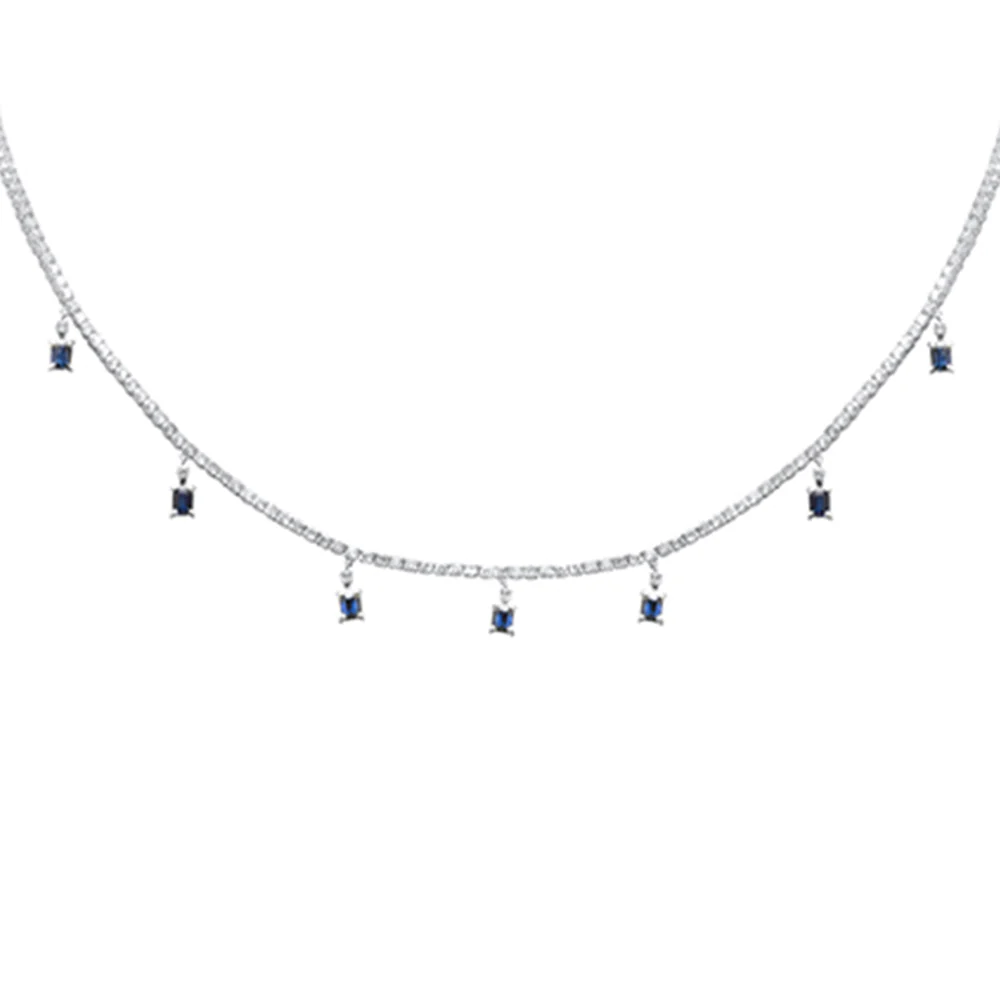 <span style="color:purple">SPECIAL!</span> 4.06ct G SI 14K White Gold Diamond & Blue Sapphire Gemstone Tennis Necklace 13" + 6" EXT - Image 2