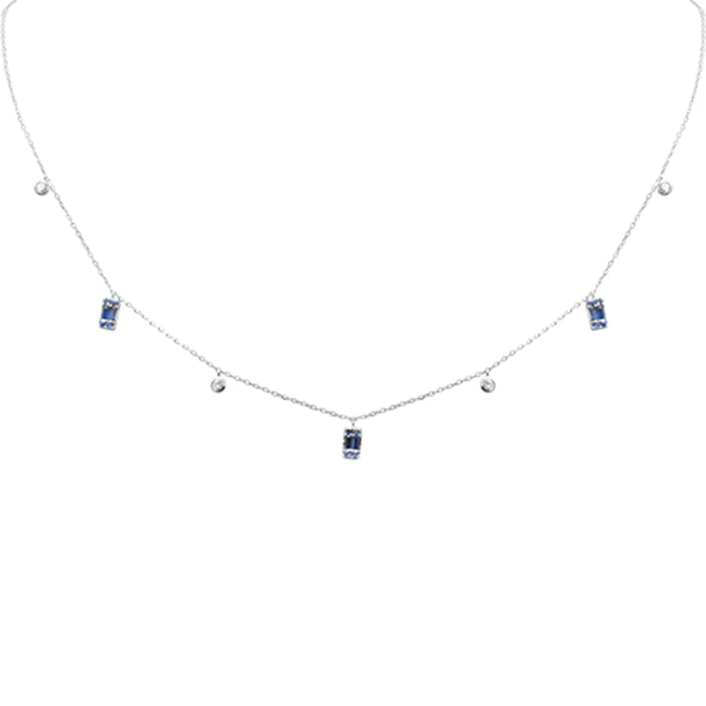 <span style="color:purple">SPECIAL!</span> .57ct F SI 14K White Gold Diamond & Blue Sapphire Pendant Necklace 16" + 2" Long