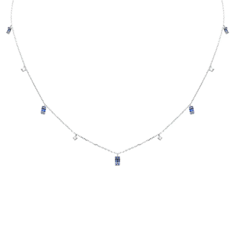 <span style="color:purple">SPECIAL!</span> .49ct F SI 14K White Gold Diamond & Blue Sapphire Pendant Necklace 16" + 2" Long