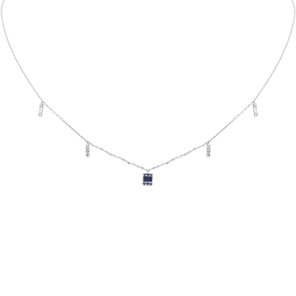 <span>DIAMOND CLOSEOUT! </span> .24ct F SI 14K White Gold Diamond & Blue Sapphire Pendant Necklace 16" + 2" Long