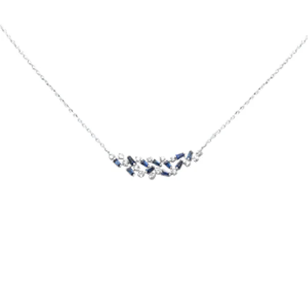 <span style="color:purple">SPECIAL!</span> .45ct F SI 14K White Gold Diamond & Blue Sapphire Pendant Necklace 16" + 2" Long