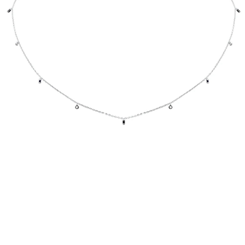 .12ct F SI 14K White Gold Diamond & Blue Sapphire Necklace 16" + 2" Long
