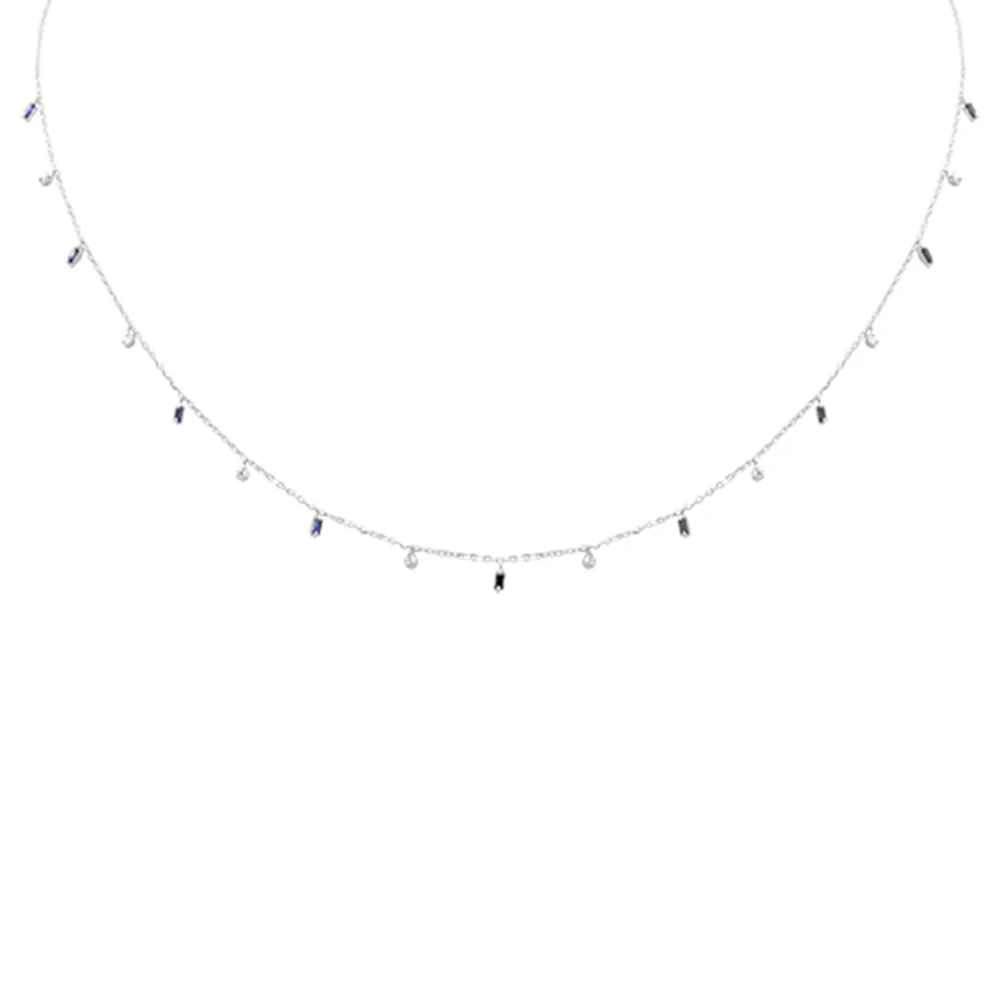 <span>DIAMOND CLOSEOUT! </span> .42ct F SI 14K White Gold Diamond & Blue Sapphire Pendant Necklace 16" + 2" Long