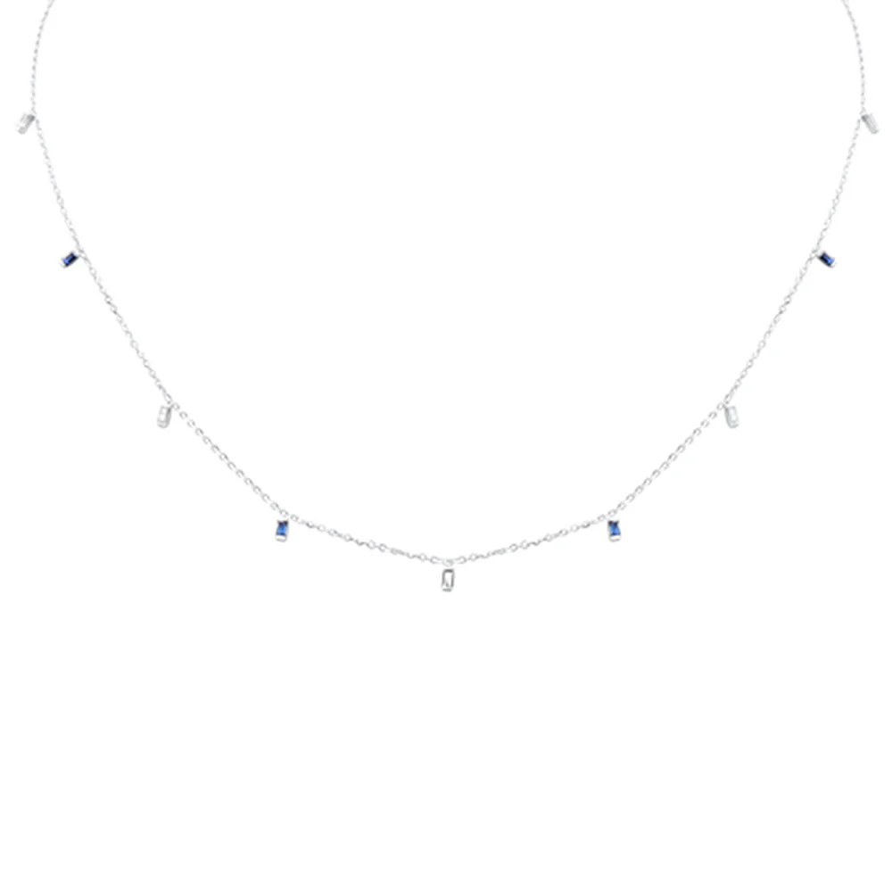 <span>DIAMOND CLOSEOUT! </span> .25ct F SI 14K White Gold Diamond & Blue Sapphire Pendant Necklace 16" + 2" Long