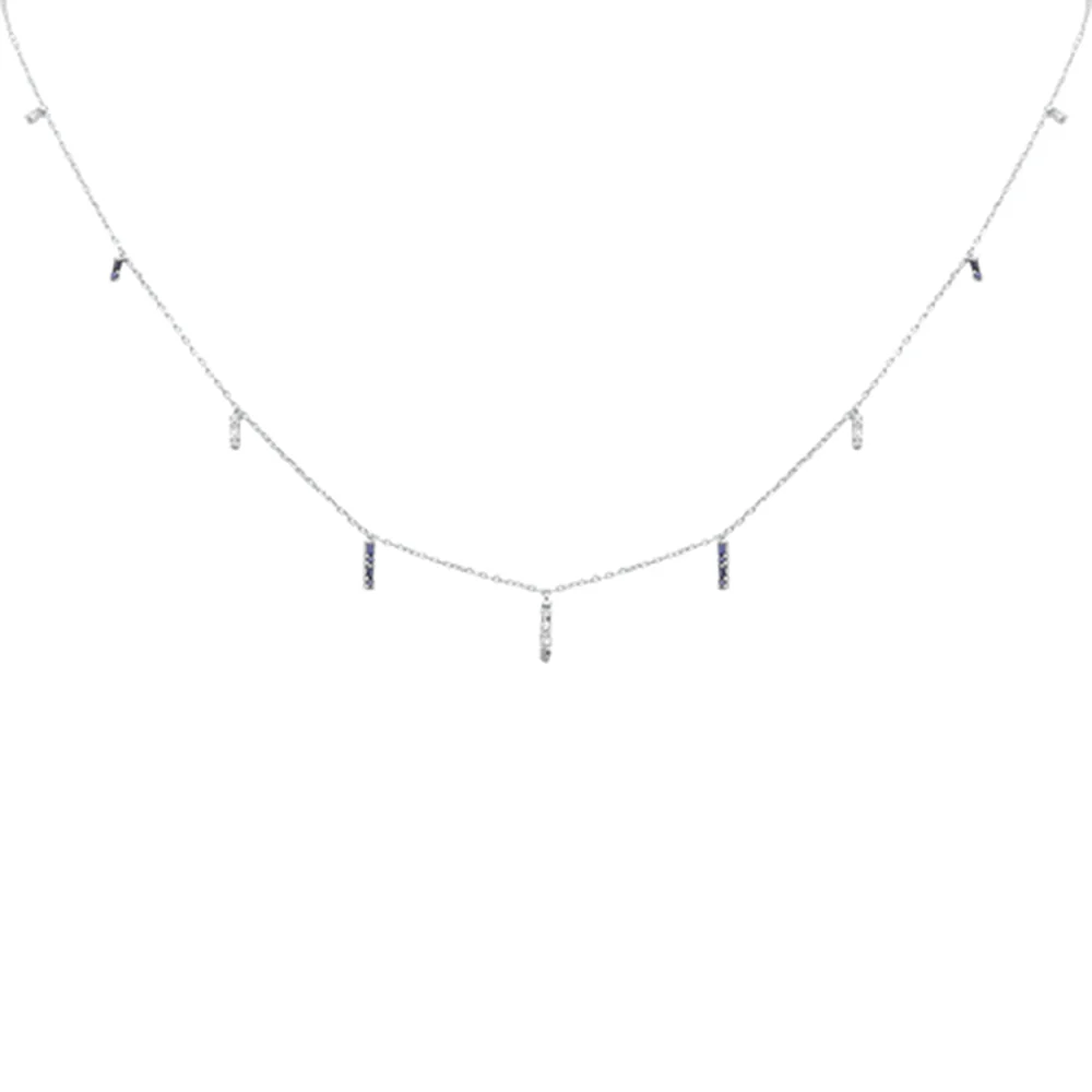 <span>DIAMOND CLOSEOUT! </span> .27ct F SI 14K White Gold Diamond & Blue Sapphire Dangling Pendant Necklace 16" + 2" Long