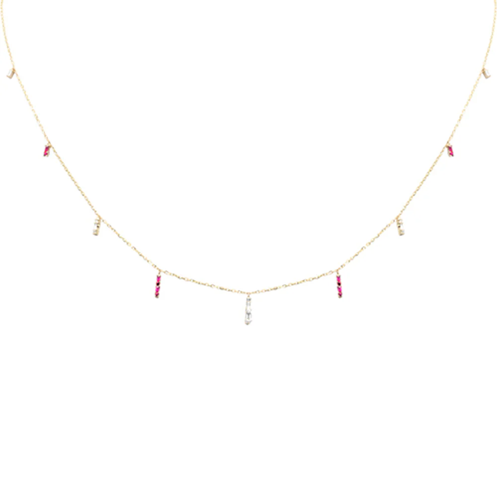 <span>DIAMOND CLOSEOUT! </span> .20ct F SI 14K Yellow Gold Diamond & Ruby Dangling Pendant Necklace 16" + 2" Long