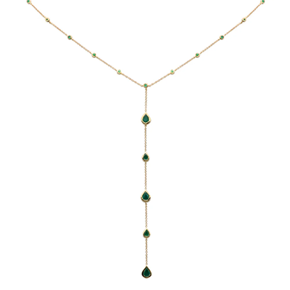 <span style="color:purple">SPECIAL!</span> 1.39ct G SI 14K Yellow Gold Natural Emerald Gemstones Lariat Pendant Necklace 16+2" Long