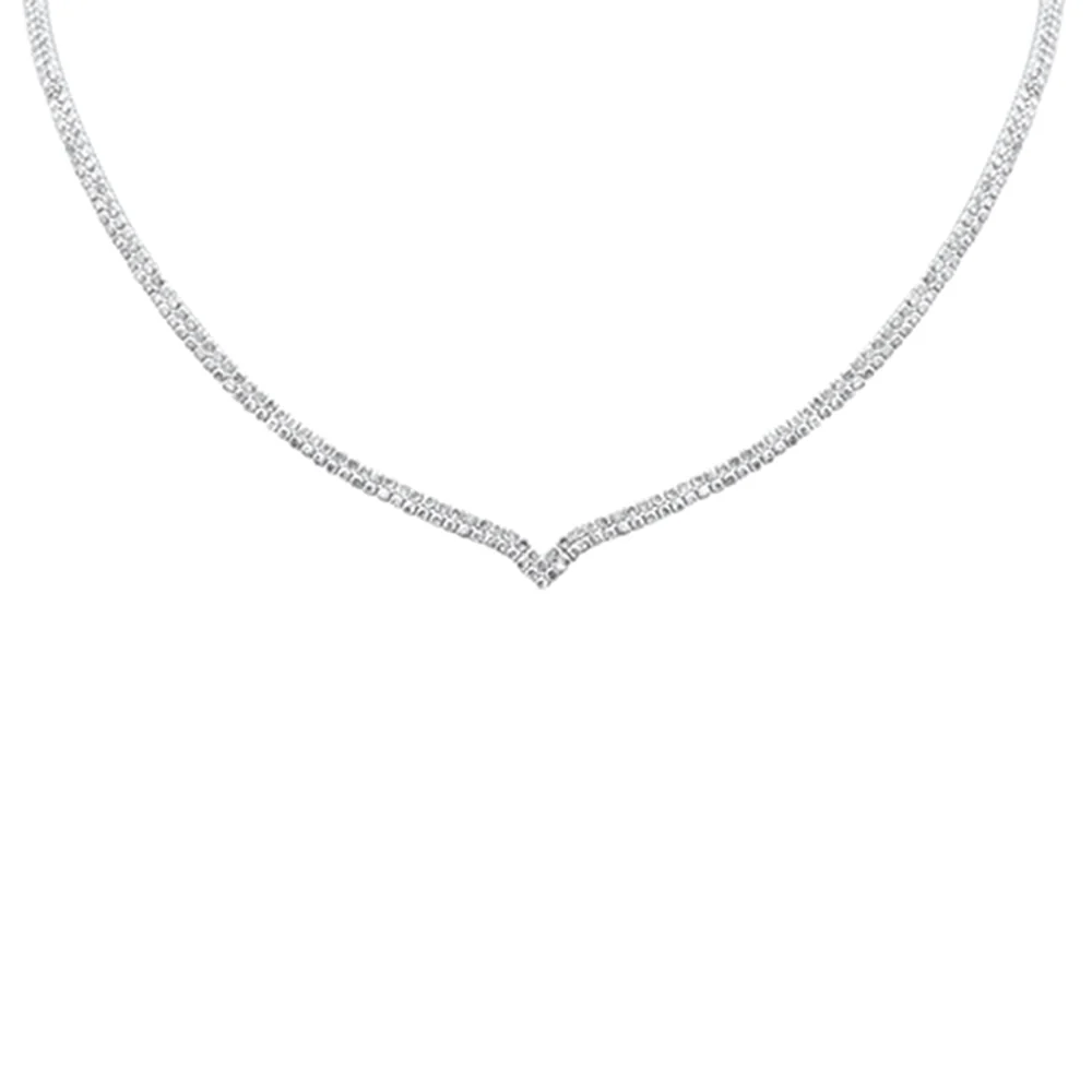 <span>DIAMOND CLOSEOUT! </span> 7.00ct G SI 14K White Gold Round Diamond 2-Row V Shaped Tennis Necklace 16" Long