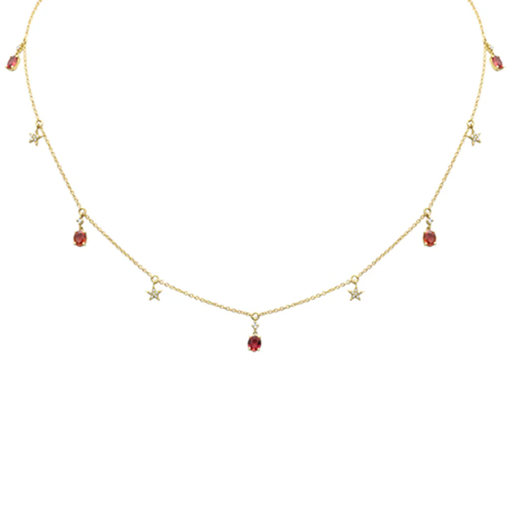<span style="color:purple">SPECIAL!</span>.90ct G SI 14K Yellow Gold Diamond & Red Sapphire Gemstone Pendant Necklace 16+2" Ext Long Chain