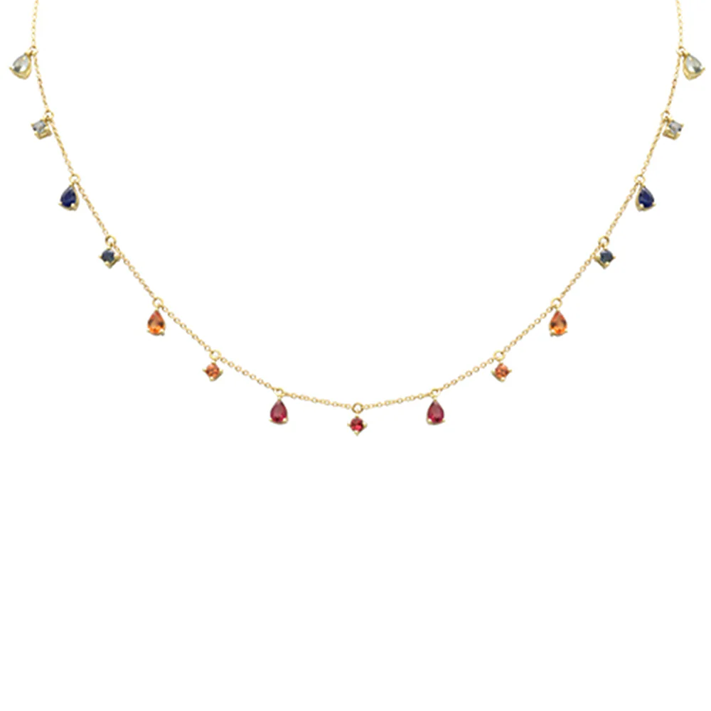 <span style="color:purple">SPECIAL!</span> 1.86ct G SI 14K Yellow Gold Multi Color Gemstone Pendant Necklace 16+2" Ext Long Chain