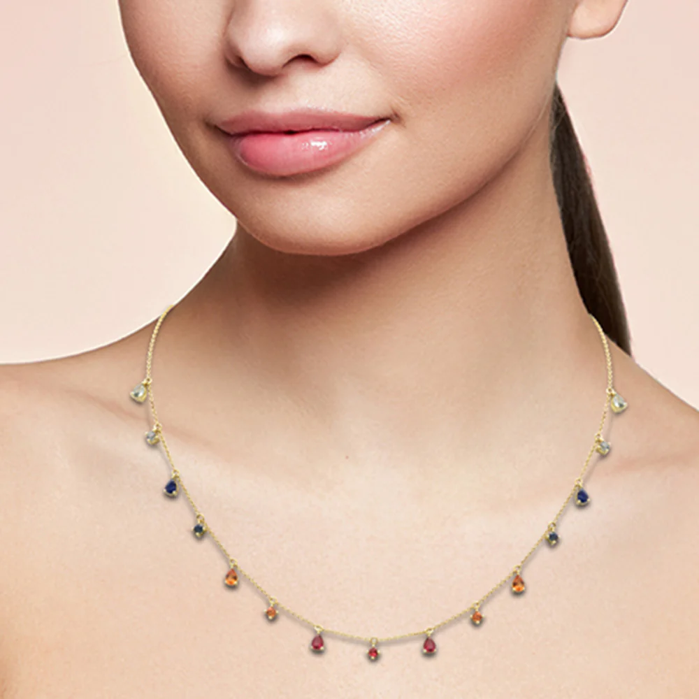 <span style="color:purple">SPECIAL!</span> 1.86ct G SI 14K Yellow Gold Multi Color Gemstone Pendant Necklace 16+2" Ext Long Chain - Image 2