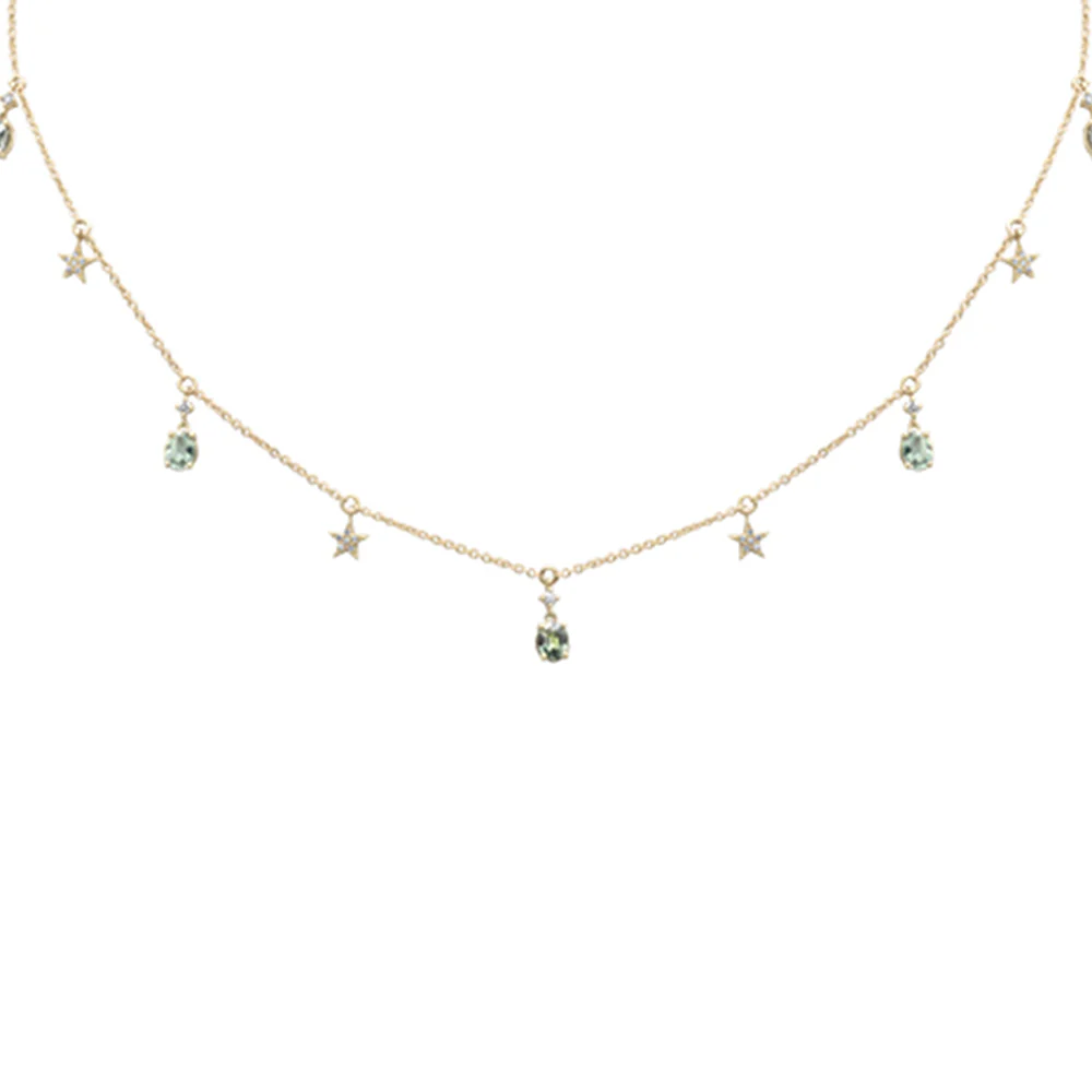 <span style="color:purple">SPECIAL!</span>1.53ct G SI 14K Yellow Gold Diamond & Green Sapphire Gemstone Pendant Necklace 16+2" Ext Long Chain