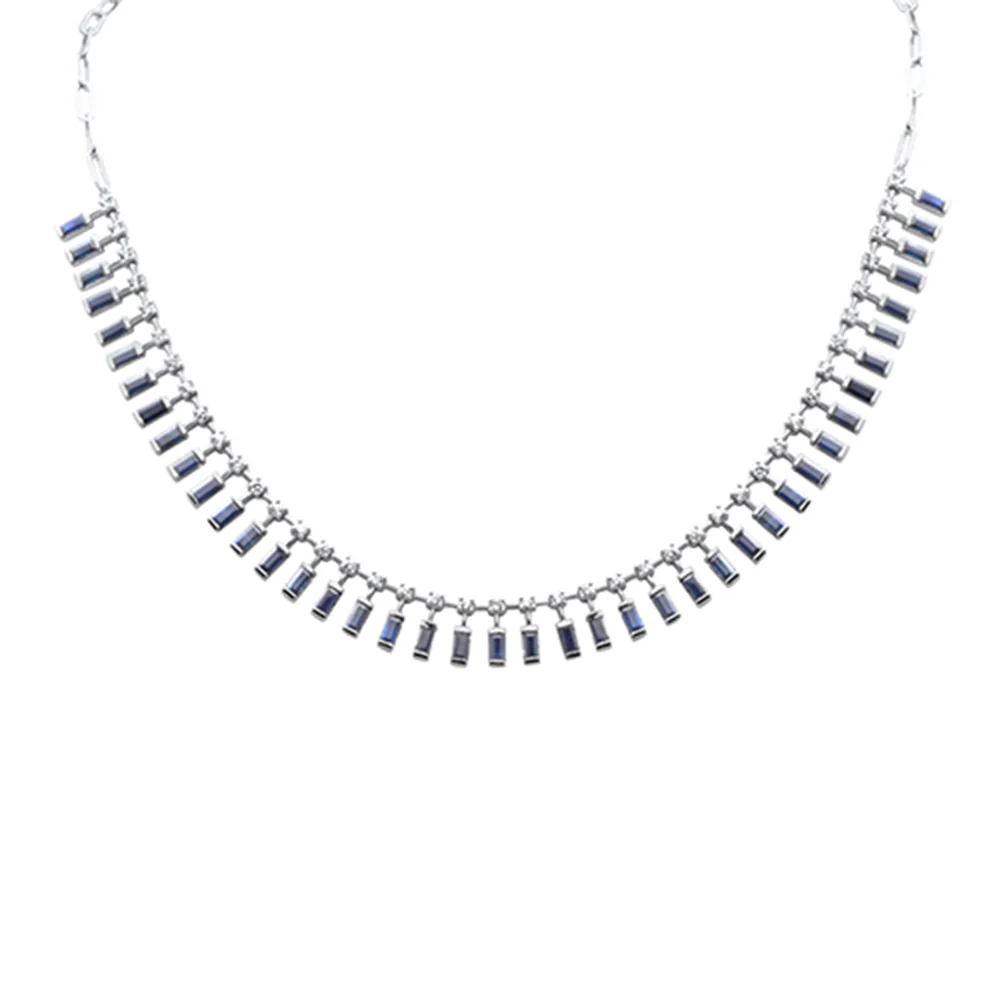 <span style="color:purple">SPECIAL!</span> 7.02ct G SI 14K White Gold Diamond & Blue Sapphire Gemstones Pendant Necklace 14+2" Ext Long Chain