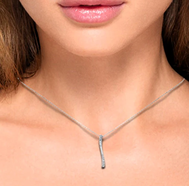 <span style="color:purple">SPECIAL!</span> .25ct G SI 14K White Gold Diamond Bar Drop Pendant 18" Long Chain - Image 2