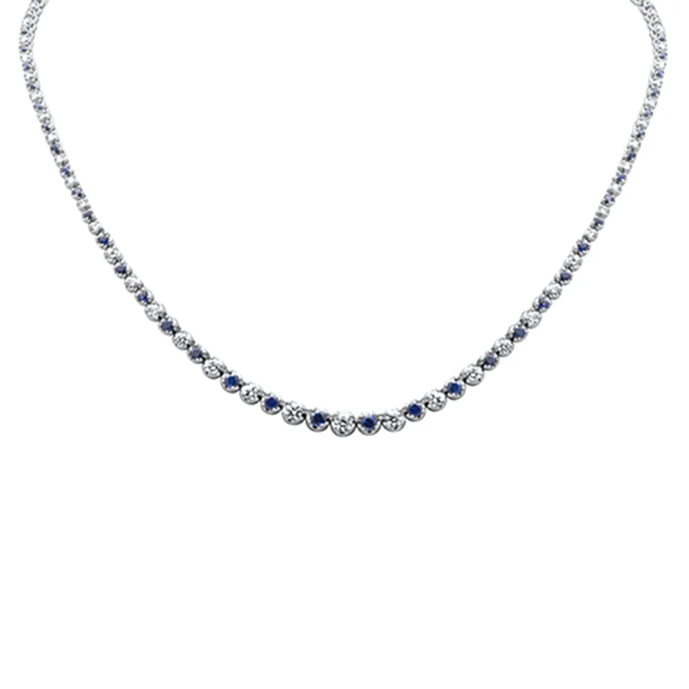 <span style="color:purple">SPECIAL!</span> 5.32ct G SI 14K White Gold Diamond & Blue Sapphire Gemstones Graduated Tennis Necklace 16" Long