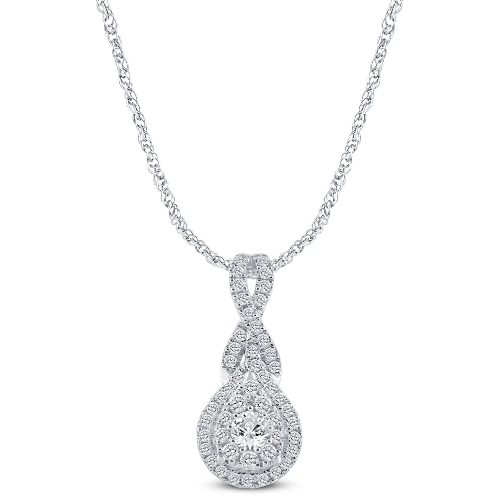 <span style="color:purple">SPECIAL!</span> .50ct G SI 14K White Gold Pear Shape Diamond Pendant Necklace  18" Long Chain
