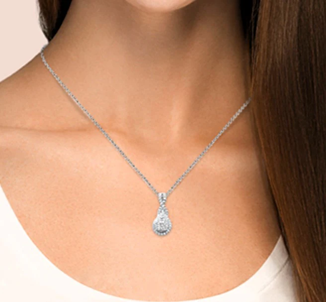 <span style="color:purple">SPECIAL!</span> .50ct G SI 14K White Gold Pear Shape Diamond Pendant Necklace  18" Long Chain - Image 2