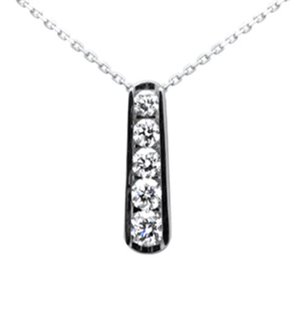 <span style="color:purple">SPECIAL!</span>.72ct G SI 14K White Gold Diamond 5-Stone Pendant Necklace 18" Long Chain