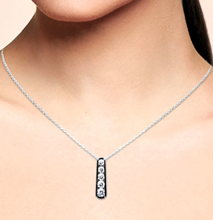 <span style="color:purple">SPECIAL!</span>.72ct G SI 14K White Gold Diamond 5-Stone Pendant Necklace 18" Long Chain - Image 2