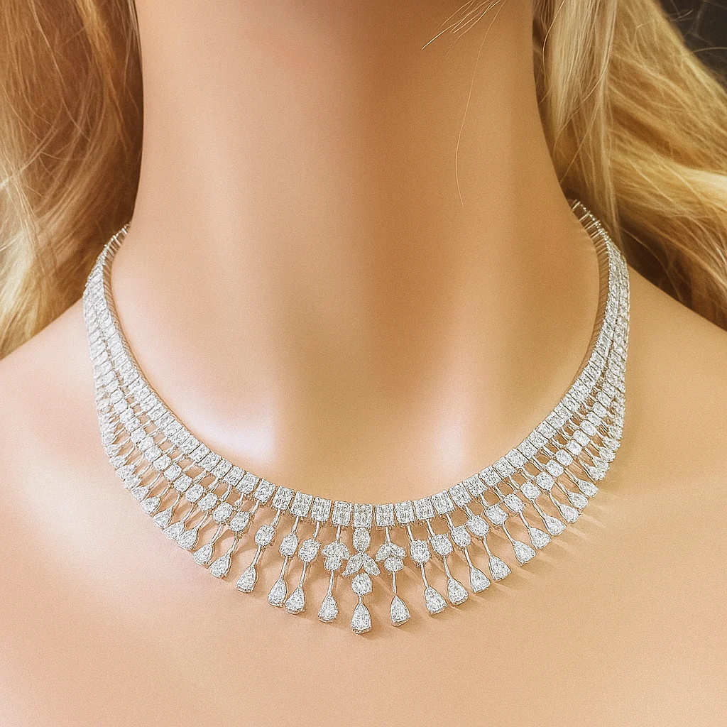 <span style="color:purple">SPECIAL!</span> 23.65ct G SI 14K White Gold Natural Diamond Exquisite Diamond Necklace 16" Long