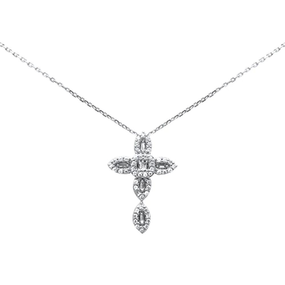 <span style="color:purple">SPECIAL!</span>.27ct G SI 14K White Gold Diamond Cross Pendant Necklace 18" Long