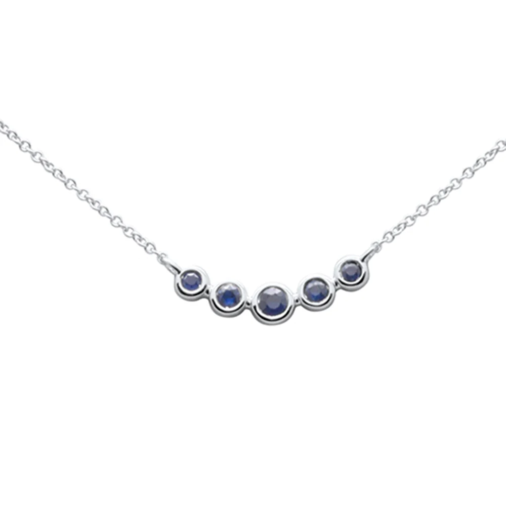 .19ct G SI 14K White Gold Blue Sapphire Gemstones Pendant Necklace 18" Long