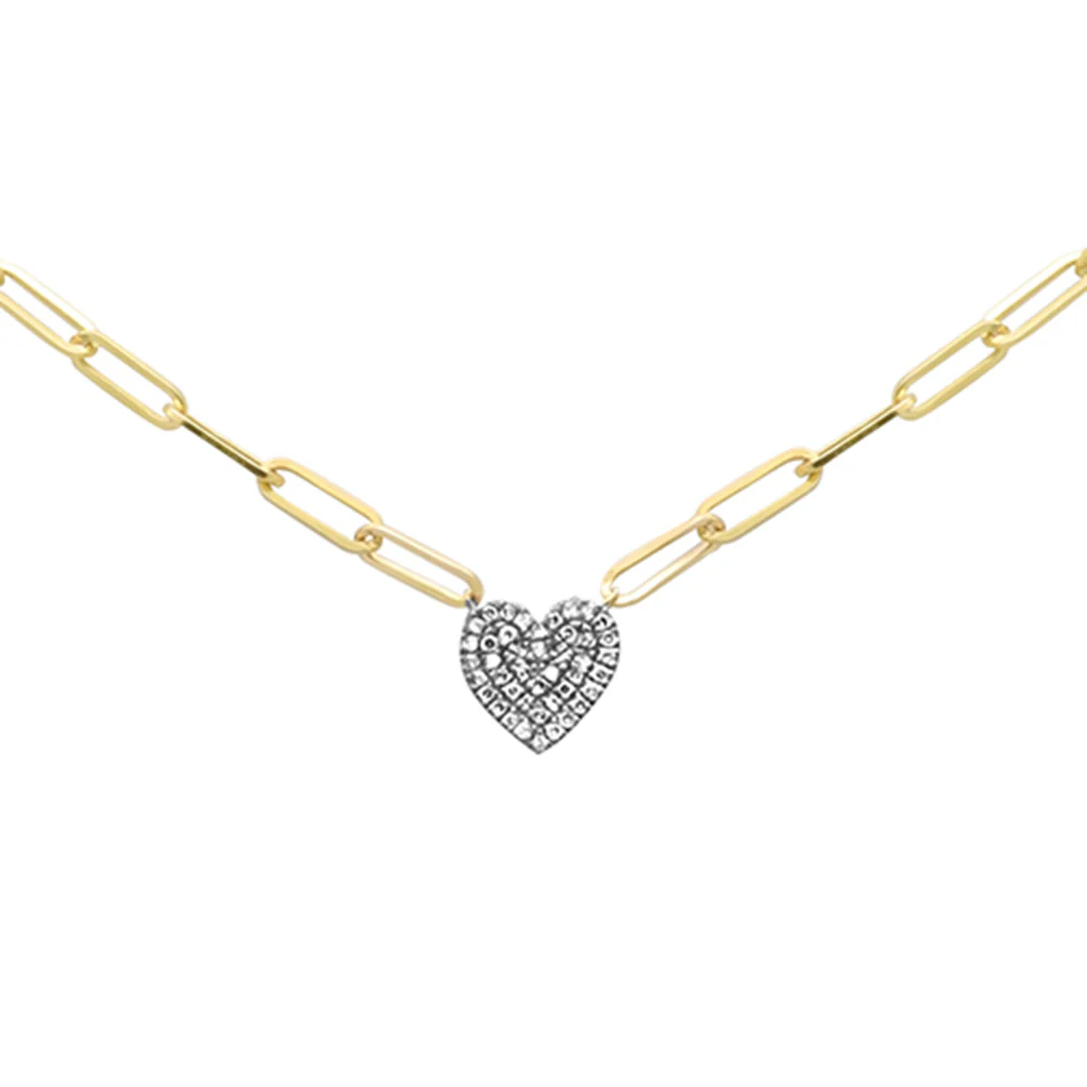 <span style="color:purple">SPECIAL!</span>  .13ct G SI 14K Yellow Gold Diamond Heart Paper Clip Pendant Neckalce 18" Long