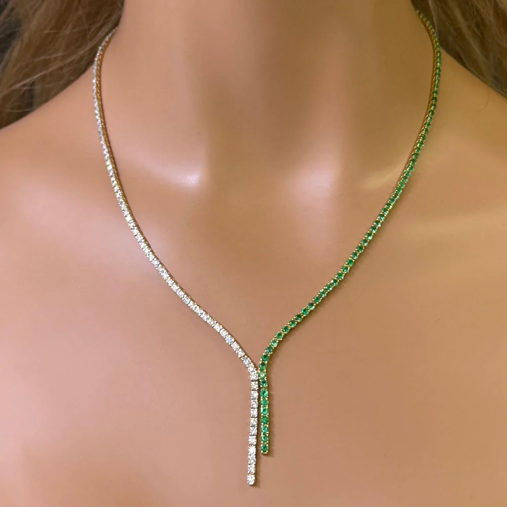 <span style="color:purple">SPECIAL!</span>7.48ct G SI 14K Yellow Gold Diamond & Emerald Gemstones Tennis Lariat Necklace 16+2" Long - Image 2