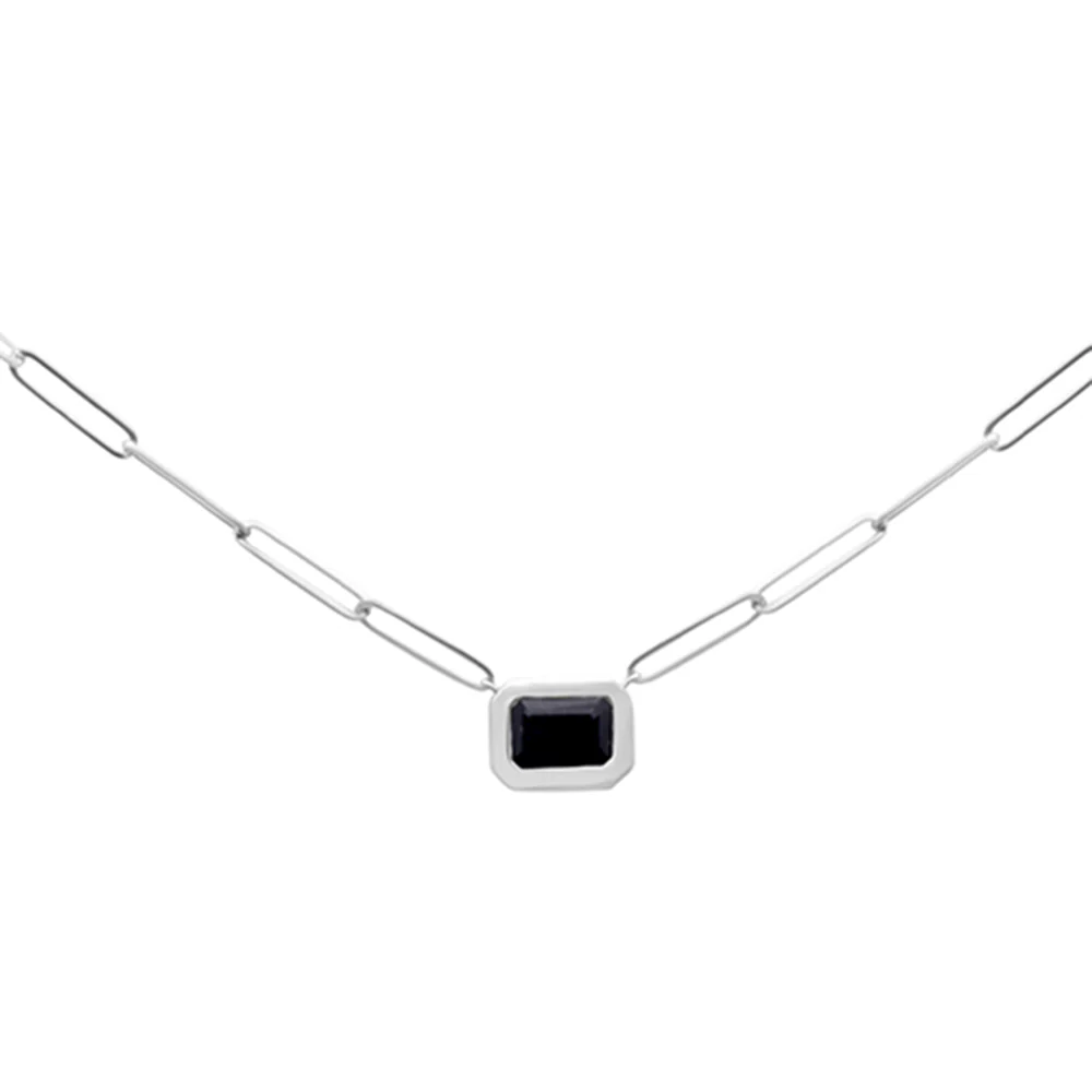 <span>DIAMOND CLOSEOUT! </span> 1.20ct G SI 14K White Gold Blue Sapphire Gemstones Paper Clip Pendant Necklace 18" Long