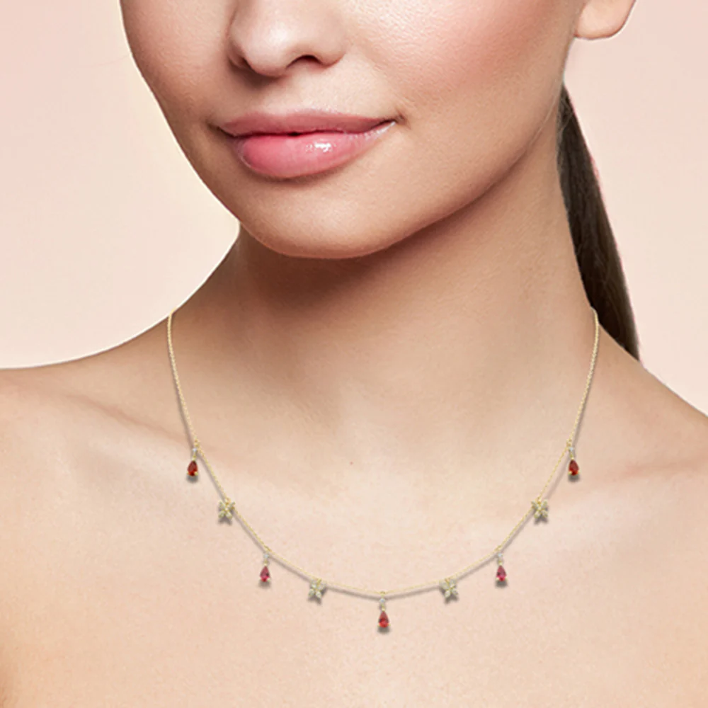 <span style="color:purple">SPECIAL!</span>1.36ct G SI 14K Yellow Gold Diamond & Pear Shape Garnet Pendant Necklace 16+2" Long - Image 2