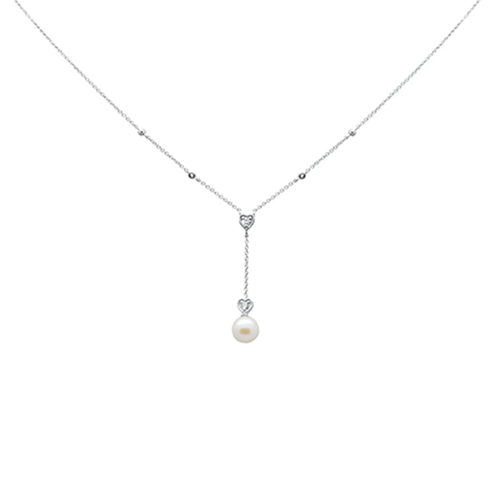 <span>DIAMOND CLOSEOUT! </span> 2.32ct G SI 14K White Gold Diamond & Pearl Stone Drop Pendant Necklace 18" Long